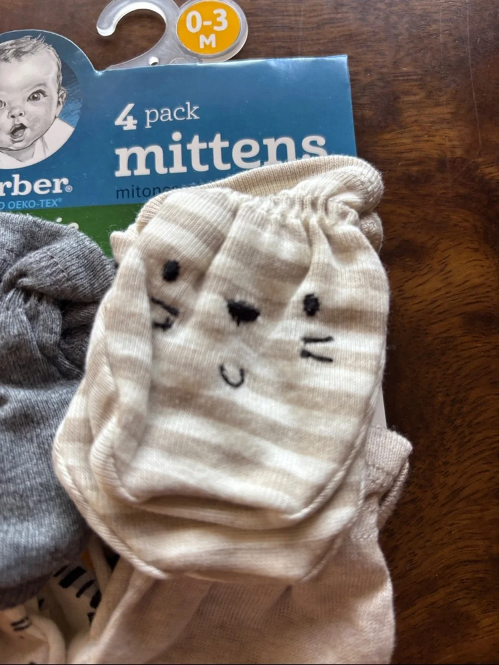 Gerber Neutral Baby Mittens Set in Gray and Cream
